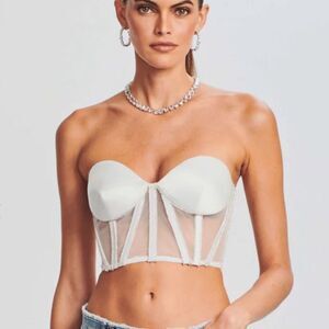 Retrofete Lex top corset bustier White silk rhinestones boned strapless $395 M